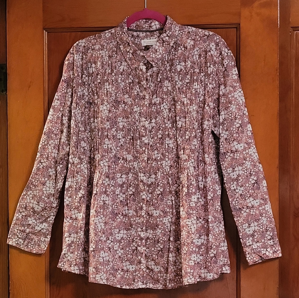 Anthropologie Sasha Smocked Boyfriend Buttondown Pink Size Small - Picture 3 of 9